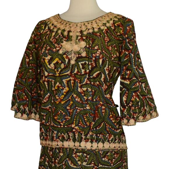 Vintage 70s Embroidered Batik Blouse & Wrap Skirt Set, Two Piece Ensemble, XS S - Picture 7 of 10